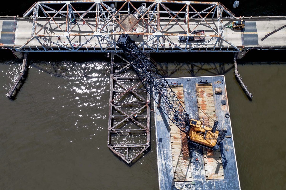 drone image of Wando bridge fender system